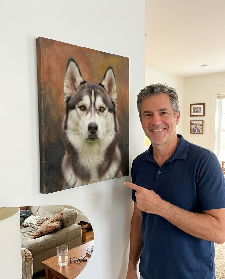 Mark R. from Colorado with their dog portrait canvas